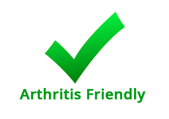 The image features a green checkmark on a white background with text above it reading Arthritis Friendly.