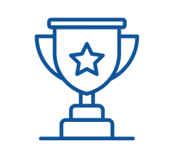 The image displays a digital icon featuring a trophy with a blue background and a star symbol above it, indicating an achievement or recognition award.