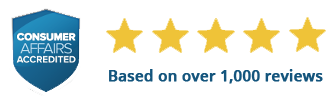 The image displays a logo with a shield design, featuring five stars at the top right corner and text below that reads CONSUMER AFFAIRS and ACCREDITED.