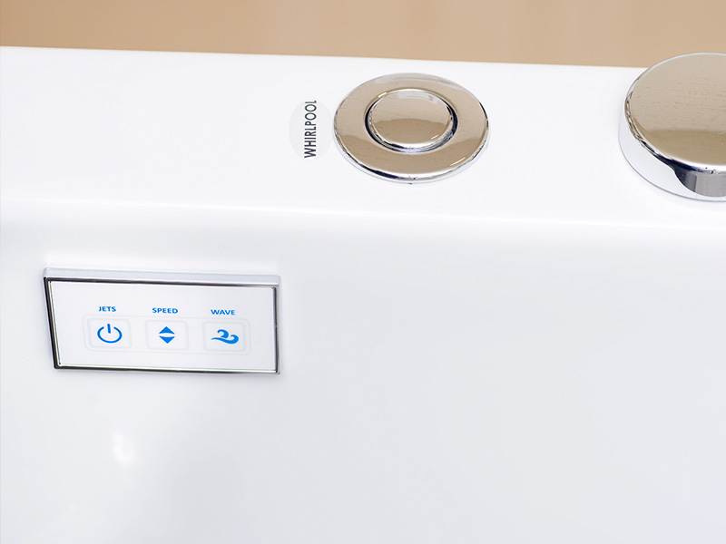 The image shows a modern-looking coffee machine with a digital display, buttons, and a control panel on its front.